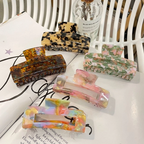 Large Acetate Hair Claw Clips Rectangular Hollow Colorful Marble Striped Vintage French Style Nonslip Hairpin For Women