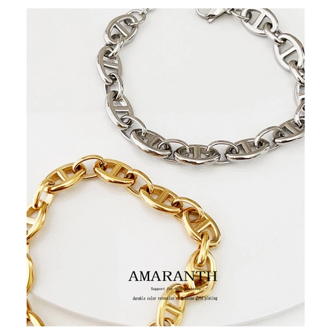 Bracciale A Maglia Di Ancora In Acciaio Al Titanio Placcato Oro 18K Catena Geometrica Gioielli Da Donna