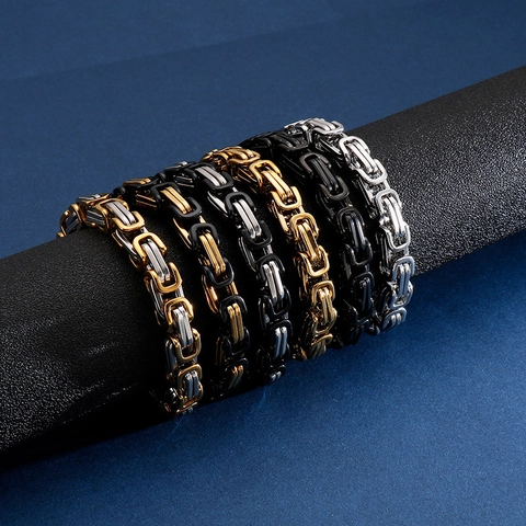 Byzantijnse Ketting Armband Roestvrij Staal Robuuste Box Link Vintage Punk Industriële Sieraden Voor Heren Unisex Dagelijks