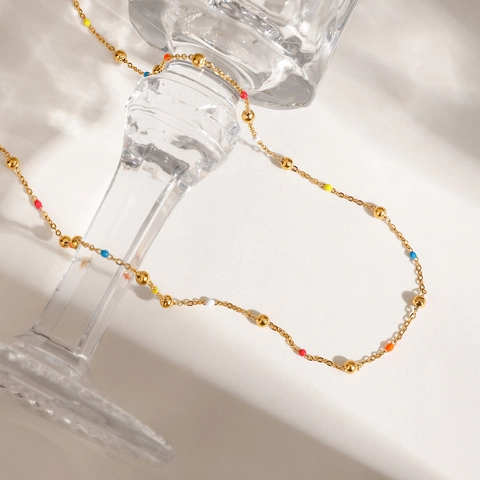 14k Vergoldete Edelstahl Mehrfarbige Emaille Perle Zierliche Halskette Für Damen Personalisierte Mode Schmuck Zubehör