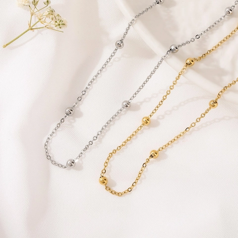 Minimalist Round Bead Station Necklace 18K Gold Plated Stainless Steel Fine Clavicle Chain Jewelry For Women