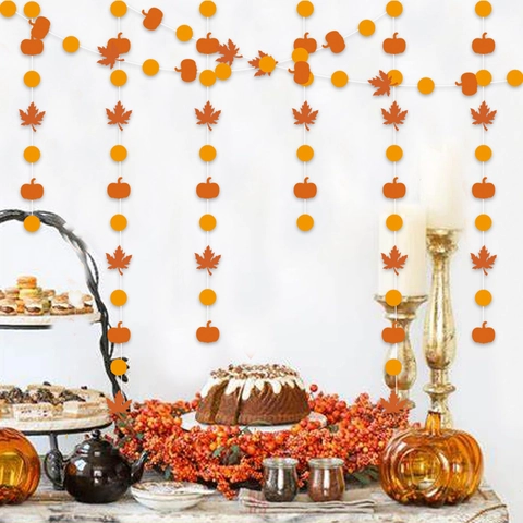 Ghirlanda in Carta Glitterata Autunno Foglia di Acero Zucca Striscione per Ringraziamento Festa Sfondo Parete Decorazione da Appendere Tema Raccolto Autunnale