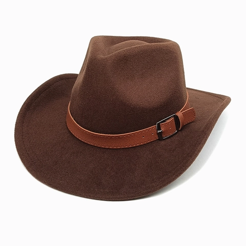 Cappello Da Cowboy Occidentale Vintage Tesa Larga Feltro Di Lana Jazz Fedora Con Cintura In Pelle Decorativa Per Uomo Donna