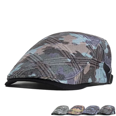Berretto Piatto Mimetico Retrò Cotone Lavato Cappello Newsboy Regolabile Stile Britannico Vintage Per Uomo Protezione Solare