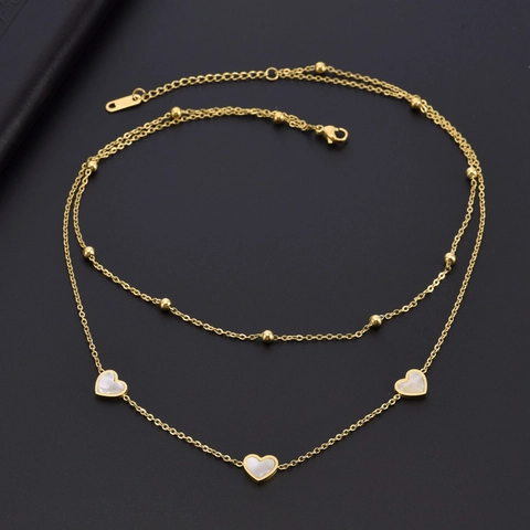 Herz Anhänger Halskette Titanstahl Mit Perlmutt Muschel Inlay Zweilagig Vergoldet Mode Schmuck Für Damen