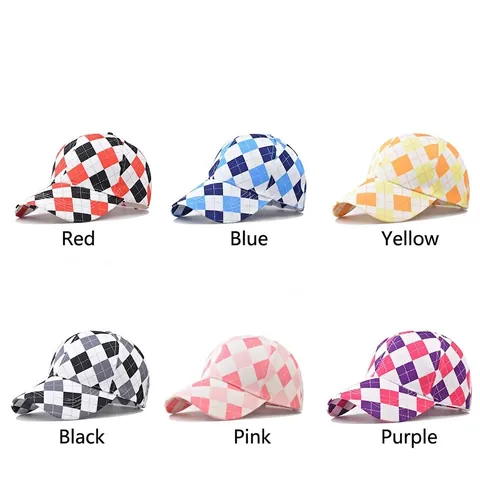 Diamond Grid Pattern Baseball Cap Cotton Polyester Blend Adjustable Curved Brim Outdoor Casual Sun Protection Trendy Hat