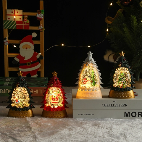 Bola De Nieve Árbol De Navidad Lámpara De Agua LED Brillante Con Purpurina Dinámica Plástico Adorno De Escritorio Regalo Decorativo