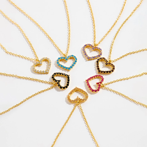 S925 Sterling Silver Heart Pendant Necklace For Women 18K Gold Plated Rhinestone Inlaid Heart Shape Clavicle Chain Jewelry