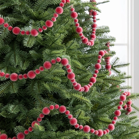 Ghirlanda Di Bacche Rosse Di Natale Corda Di Bacche Di Schiuma Smerigliata Artificiale Per La Decorazione Dell'albero Di Natale Ornamento