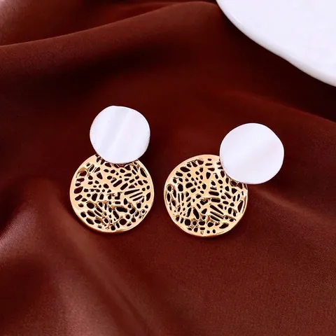 Round Hollowed Drop Earrings Gold Plated Copper With 925 Sterling Silver Earring Post Vintage Geometric For Women