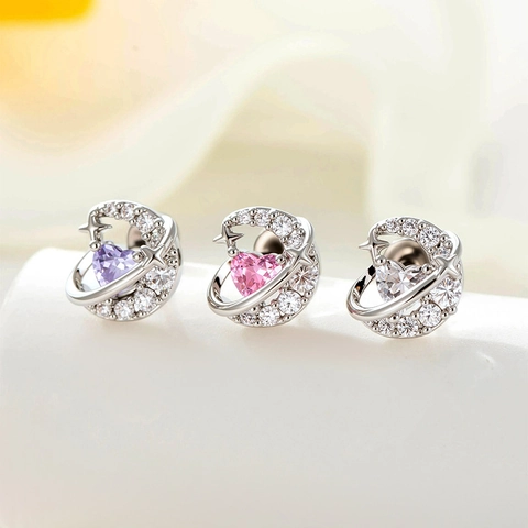 Clou De Cartilage En Acier Titane Cœur Zircon Croissant De Lune Étoile Planète Bijou De Piercing À Vis Pour Femme