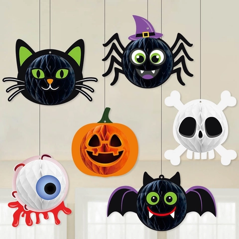 Decorazioni Appese Di Halloween Palline Di Carta A Nido D Ape Ragno Pipistrello Teschio Zucca Gatto Festa Fai Da Te