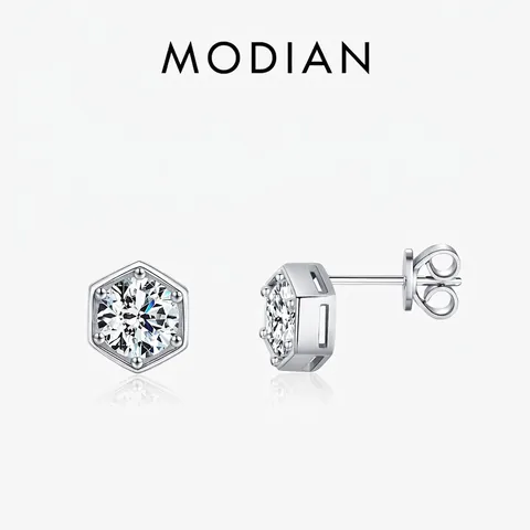 925 Sterling Silber Moissanit Ohrstecker Hexagon Geometrisch Funkelnd Luxus Schmuck Unisex Minimalist Geschenk