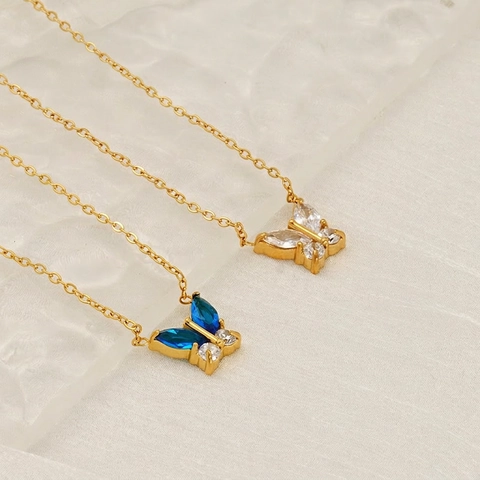 Butterfly Pendant Necklace Stainless Steel 18K Gold Plated Zircon Inlay Dainty Luxury Jewelry For Women