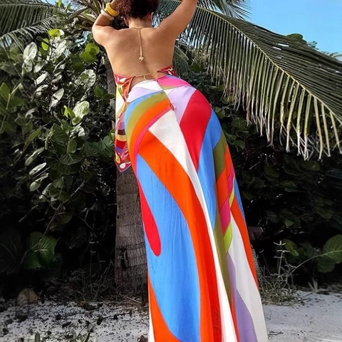 Bunter Gestreifter Satin Maxirock Damen Hohe Taille Figurbetont Langer Rock Urlaub Künstlerisch Elegant Glattes Polyester