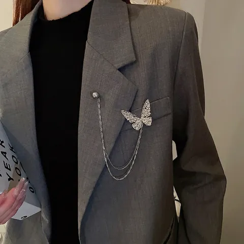 Spilla Farfalla Lega Strass Nappa Doppia Catena Imitazione Perla Artificial Elegante Accessorio Per Abito Da Donna