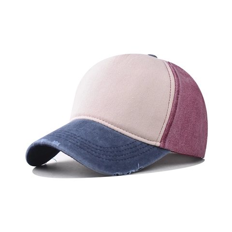 Berretto Da Baseball In Cotone Lavato Consumato Blocchi Di Colore Stile Vintage Regolabile Protezione Solare Unisex