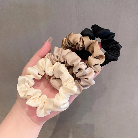 Satin Scrunchies Hair Ties Elegant French Style Solid Earth Tone Elastic Ponytail Holders Women