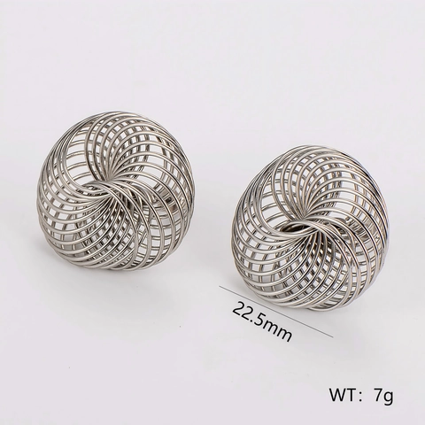 Pendientes De Botón Geométricos Circulares Acero Inoxidable 304 Malla De Alambre En Espiral Diseño Nido De Pájaro