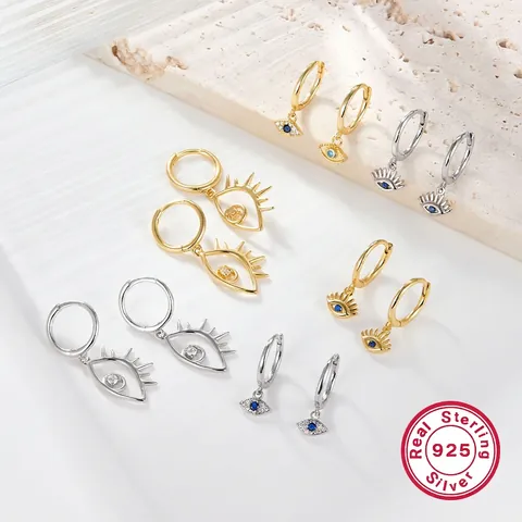 Evil Eye Creolen 925 Sterling Silber Mit Blau Weißen Zirkonia Anhängern Minimalistischer Schmuck Für Damen
