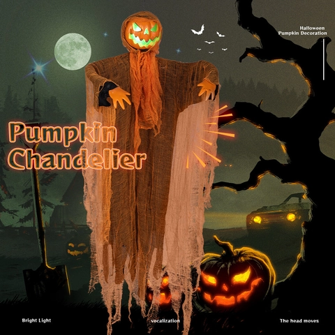 Halloween Hängende Kürbis Geist Dekoration Glühende Rotierende Kopf Mit Ton Gruselige Gaze Requisite Spukhaus Draußen