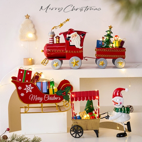 Décoration De Table Noël Métal LED Père Noël Bonhomme De Neige Renne Traîneau Train Décor Bureau Cadeau Festif