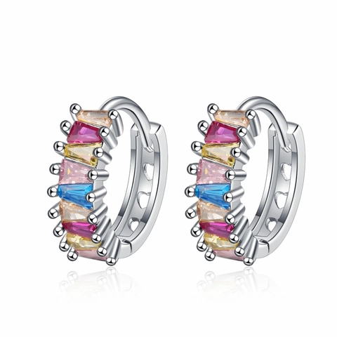 Kupfer Creolen Mit Bunten Baguette Zirkon Regenbogen Herz Hohl Mode Schmuck Für Damen