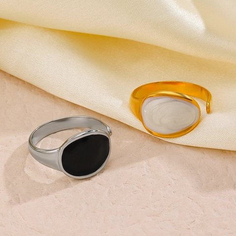 Anillo Ajustable De Acero Inoxidable Con Esmalte Ovalado Geométrico Joyería Minimalista Para Mujer