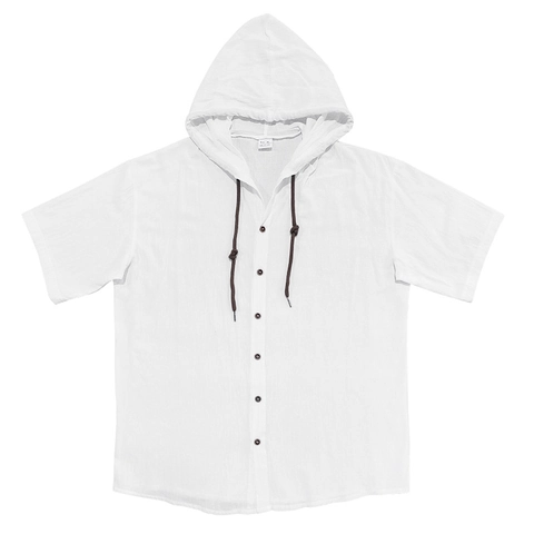 Camicia da Uomo Casual in Cotone con Cappuccio a Maniche Corte con Bottoni Estate Spiaggia Tinta Unita Moda Top