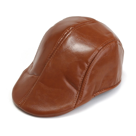 Vintage Herren PU Leder Schirmmütze Britischer Stil Baskenmütze Retro Schiebermütze Winddicht Atmungsaktiv Für Erwachsene