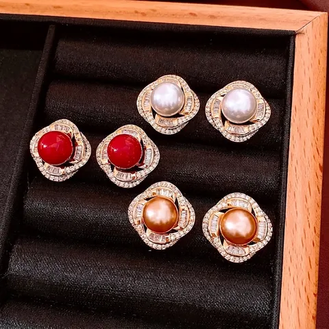 Boucles Oreilles Künstliche Perles Vintage Avec Zircon Alliage Et Tige En Argent Style Palais Français Pour Femmes