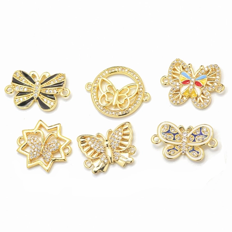Vlinder Sieraden Connectoren Hangers Koper 18K Verguld Zirkonia Emaille Voor DIY Ketting Armband Maken Benodigdheden
