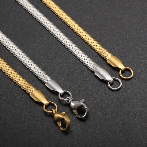 Stainless Steel Herringbone Chain Necklace Flat Snake Bone Link Minimalist Hip Hop Punk Jewelry For Men Women Polished