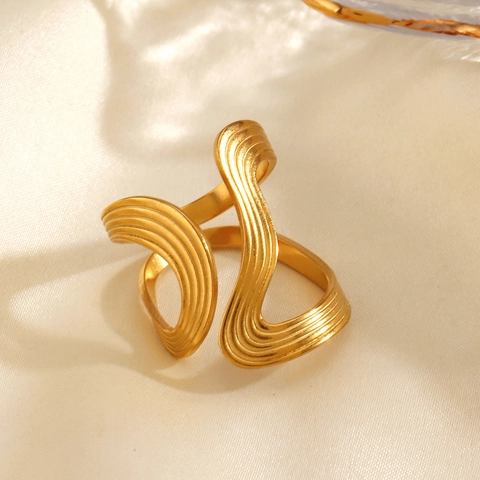 Moda Acciaio Inossidabile Irregolare Onda Geometrico Anello Aperto da Donna Minimalista Placcato Oro Argento Anello da Dito Gioielli