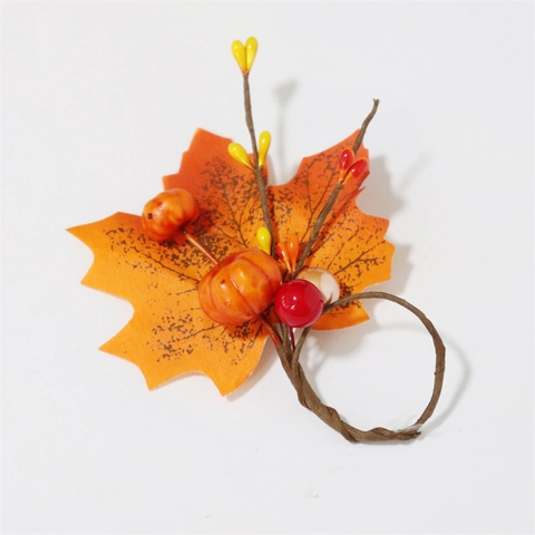 Maple Leaf Pumpkin Napkin Ring Satin Cloth Foam Berry Autumn Thanksgiving Halloween Dinner Table Decor Accessory