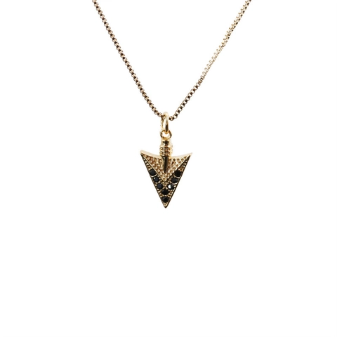 Collier Pendentif Flèche Cuivre Plaqué Or Avec Zircon Noir Chaîne Box Style Punk Hip Hop Pour Hommes Femmes