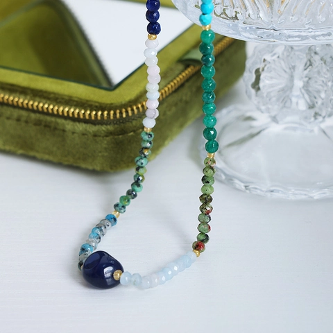 Collana Di Perle Fatta A Mano Con Pietra Naturale Agata E Acciaio Al Titanio Stile Boho Colorato Per Donne