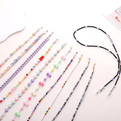 Fashion Beaded Eyeglass Chain Women Resin Heart Bowknot Bear Charm Anti-Slip Sunglasses Strap Mask Lanyard Artificial Pearl Jewelry