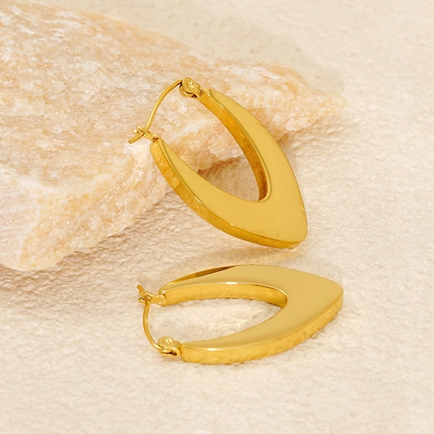 V-Shaped Hoop Earrings 18K Gold Plated Stainless Steel Minimalist Geometric Smooth Polished Fashion Jewelry For Women