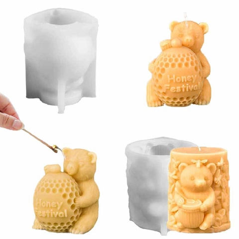 Honey Bear Silicone Mold DIY Handmade Candle Soap Making Honeycomb Bee Embossed Aroma Wax Plaster Craft Tool