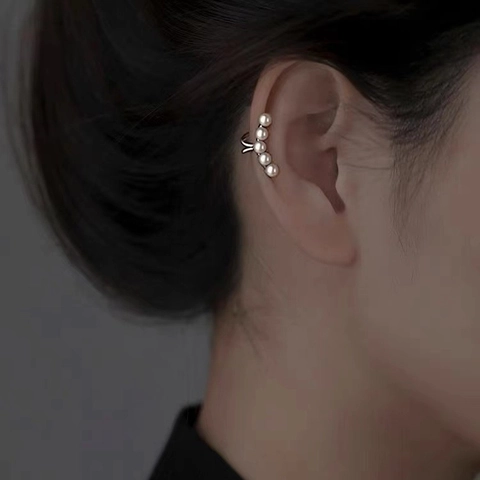 Eleganti Ear Cuff con Perle Senza Buco Rame Placcato Argento Forma a U 5 Perle Clip per Orecchie Gioielli Minimalisti per Donna Regalo per Festa Ufficio