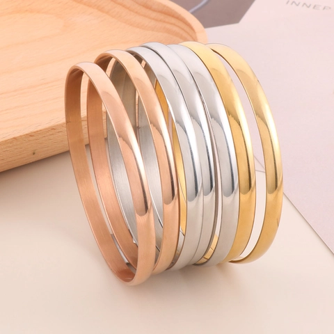 Minimalist Round Bangle Bracelet Stainless Steel High Polish Mirror Finish Stackable Slim Circle European Fashion Unisex