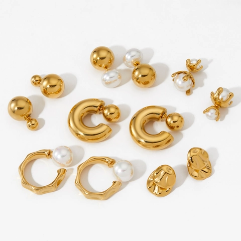 Stainless Steel Artificial Pearl Earrings Waterproof PVD Gold Plated Elegant Korean Style Minimalist Jewelry For Women