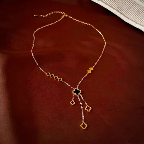 Stainless Steel Necklace Layered Four Leaf Clover Flower Pendant Black Gold Luxury Clavicle Chain Jewelry For Women