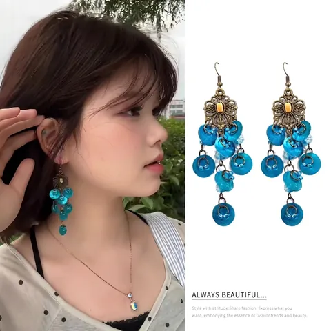 Bohemian Muschel Quaste Hängeohrringe Vintage Legierung Blume Perlen Strand Urlaub Ethnischen Stil Schmuck Für Frauen