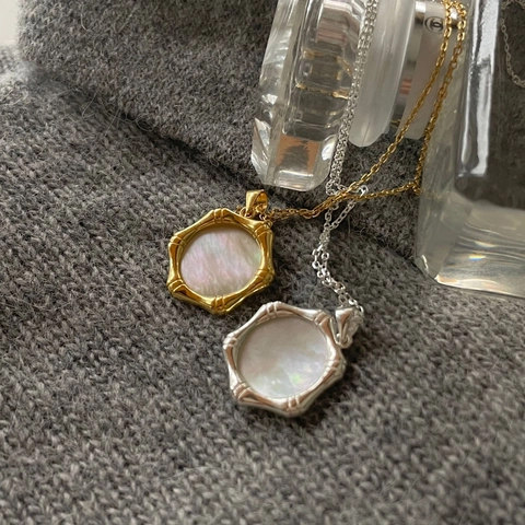 Collar De Plata De Ley 925 Con Colgante De Concha Cadena De Bambú Joyería Minimalista Para Mujeres Elegante