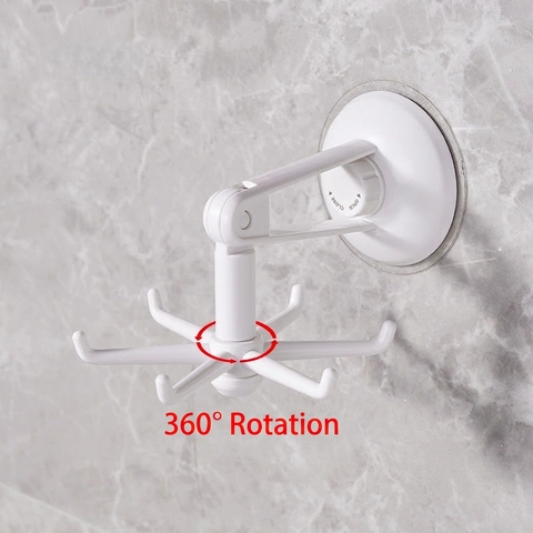 Rotating Kitchen Hooks Multifunctional Punch-Free Storage Rack Suction Cup Wall Mounted Plastic Utensil Organizer
