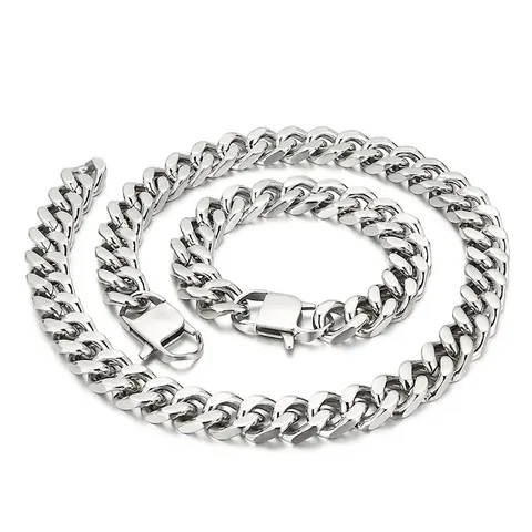 Collana E Bracciale A Maglia Cubana In Acciaio Inossidabile 316L Lucido Stile Punk Semplice Hip Hop Colore Argento Gioielli