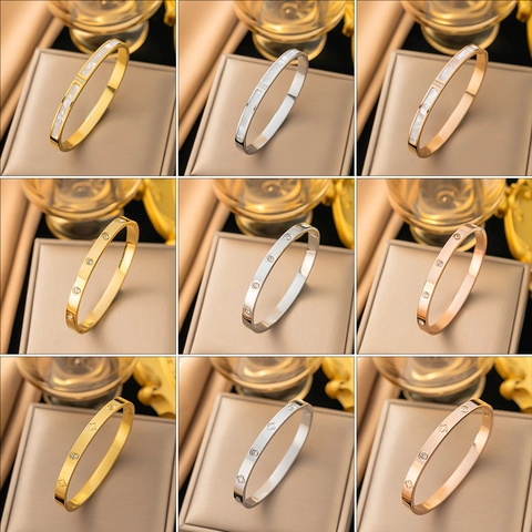 Elegant Titanium Steel Bangle Bracelet For Women With Cubic Zirconia And Mother Of Artificial Pearl Inlay Luxury Fashion Jewelry
