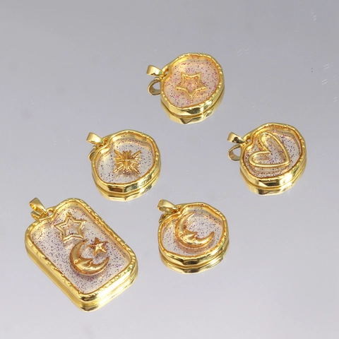 Pendenti Celestiali Stella Luna Cuore Rame Placcato Oro Resina Glitter Ciondoli Accessori Eleganti Per Donna